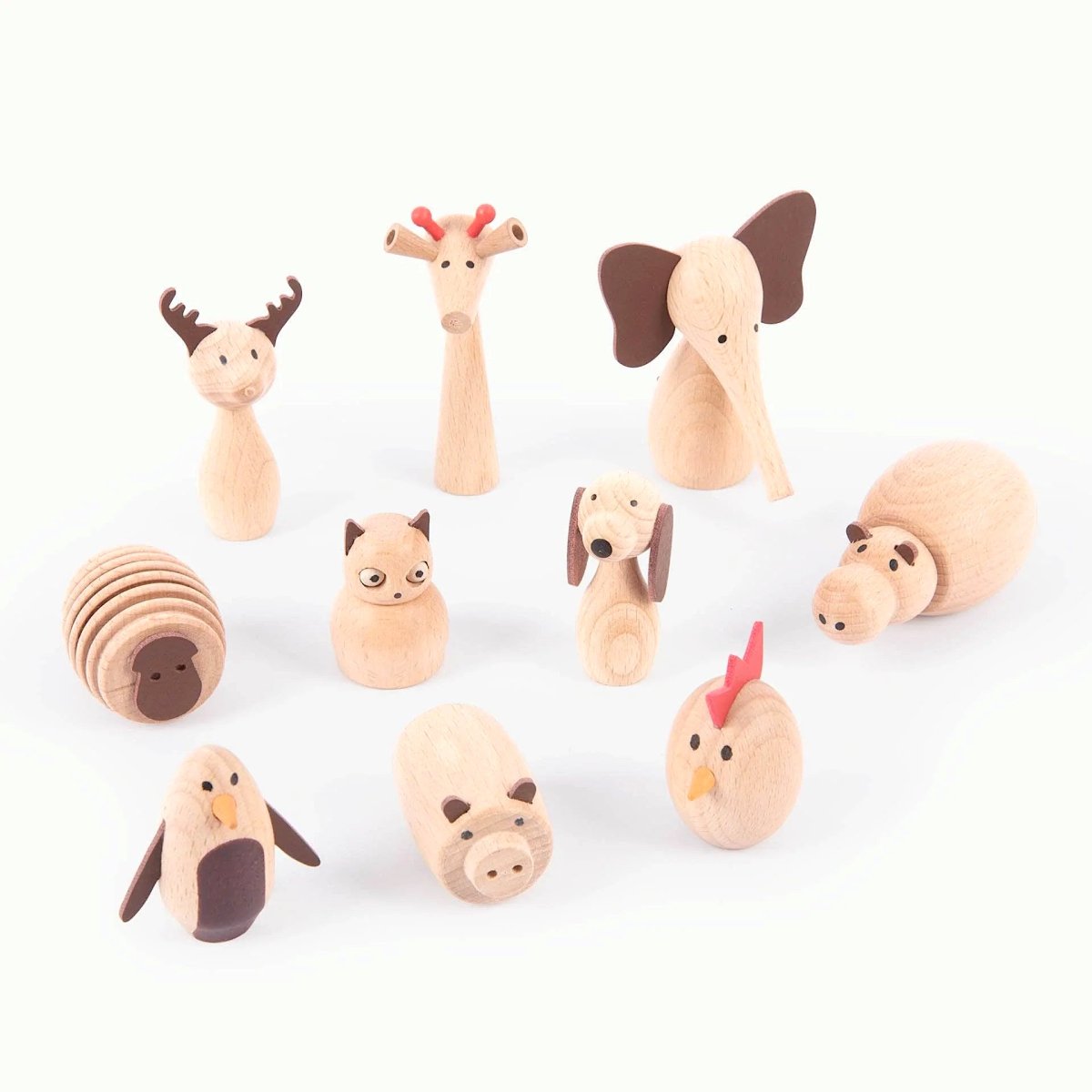 10 Figuras Animales de Madera y adornos de Piel Sintética - Imagen 3