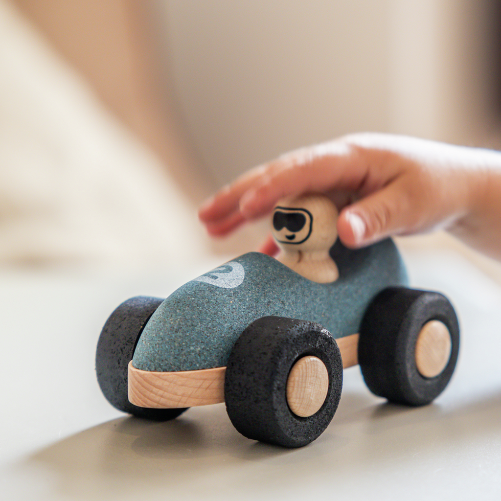 Coche de Arrastre de Madera y Corcho E-Cork Racer Azul - Imagen 2